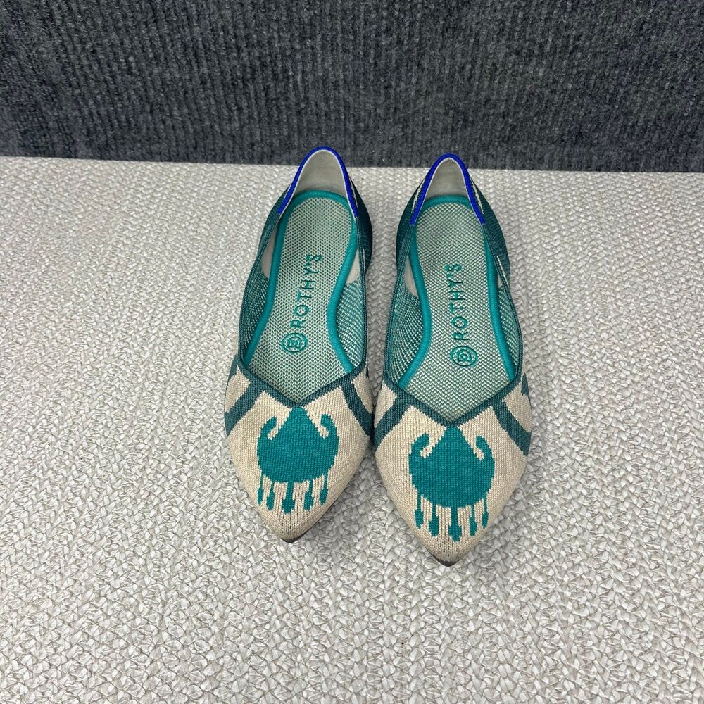 Rothy’s The Point Flats Moroccan Ikat Pattern Knit Ballet Green Women’s Size 8